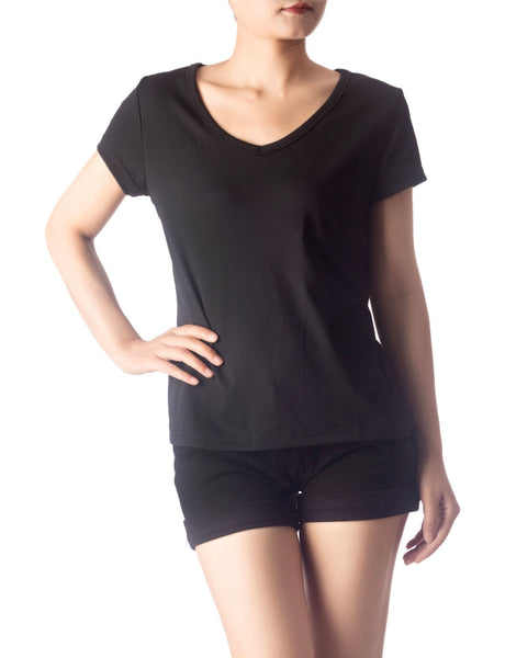 Women's Slim Fit Stretchy Deep U Neck Comfort Cap Sleeves T-shirt