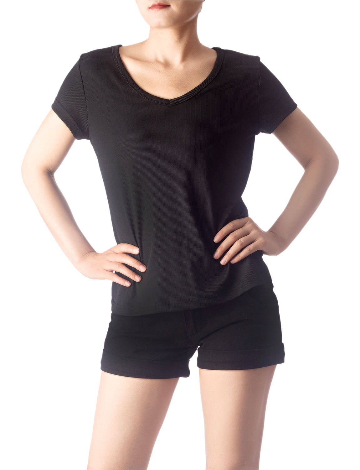 Women's Slim Fit Stretchy Deep U Neck Comfort Cap Sleeves T-shirt