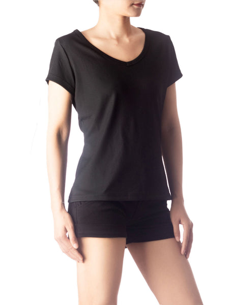 Women's Slim Fit Stretchy Deep U Neck Comfort Cap Sleeves T-shirt