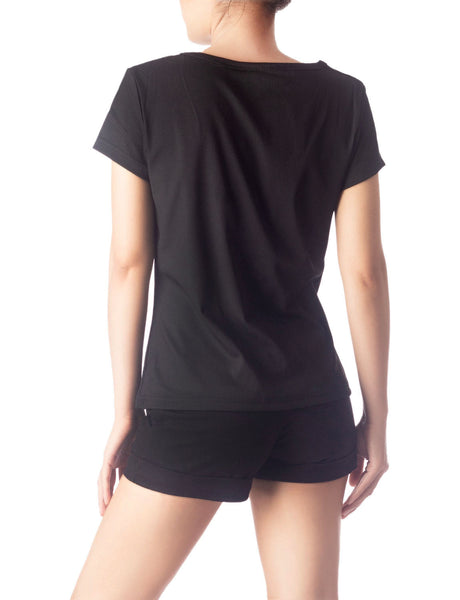 Women's Slim Fit Stretchy Deep U Neck Comfort Cap Sleeves T-shirt
