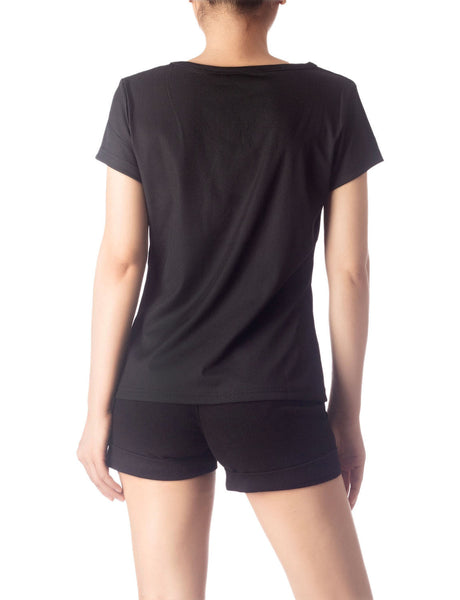 Women's Slim Fit Stretchy Deep U Neck Comfort Cap Sleeves T-shirt