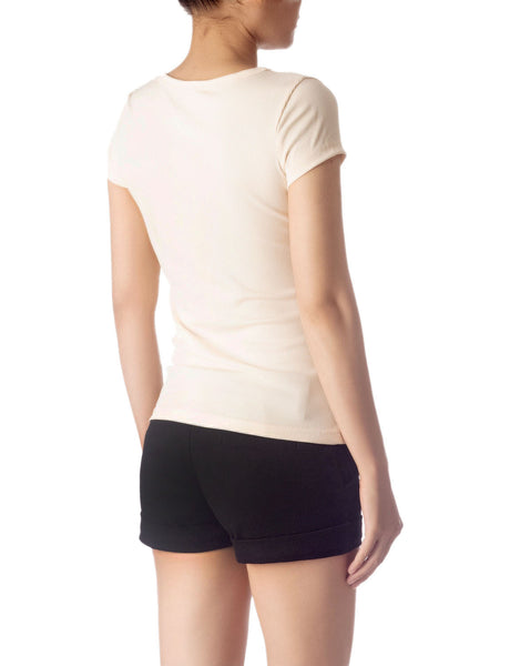 Women's Slim Fit Stretchy Deep U Neck Comfort Cap Sleeves T-shirt
