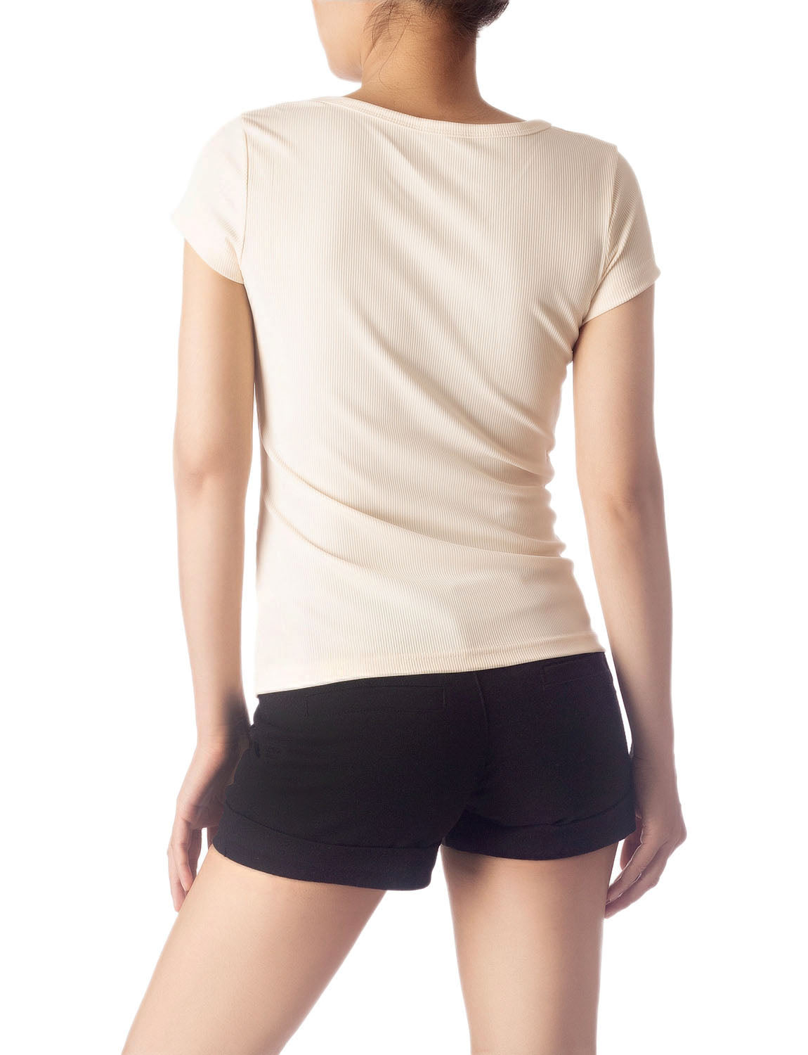 Women's Slim Fit Stretchy Deep U Neck Comfort Cap Sleeves T-shirt