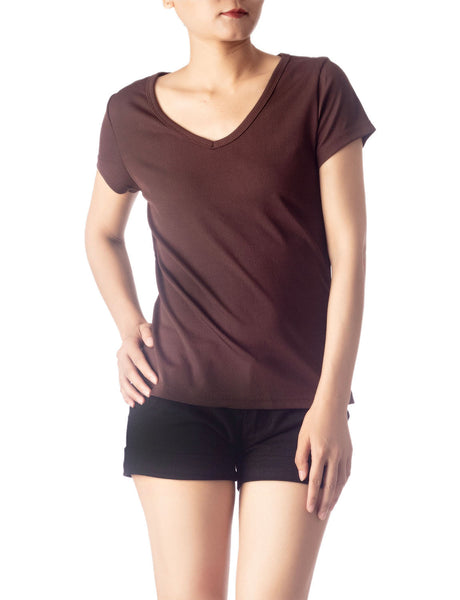 Women's Slim Fit Stretchy Deep U Neck Comfort Cap Sleeves T-shirt