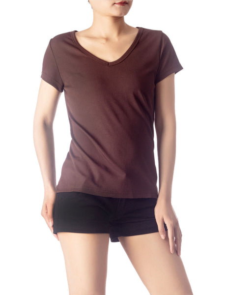Women's Slim Fit Stretchy Deep U Neck Comfort Cap Sleeves T-shirt