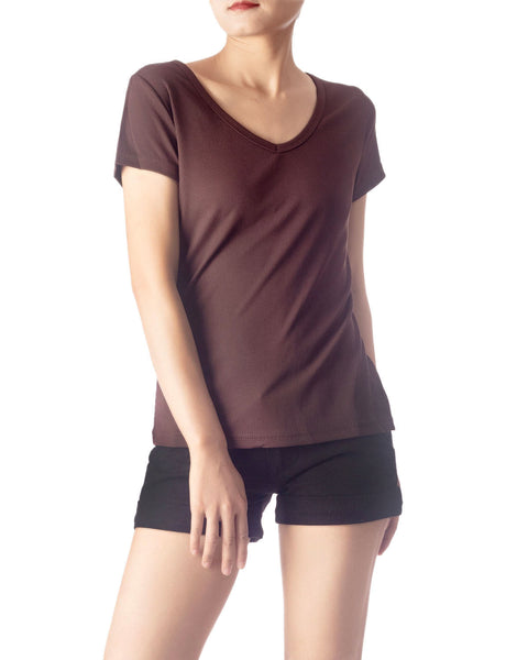 Women's Slim Fit Stretchy Deep U Neck Comfort Cap Sleeves T-shirt