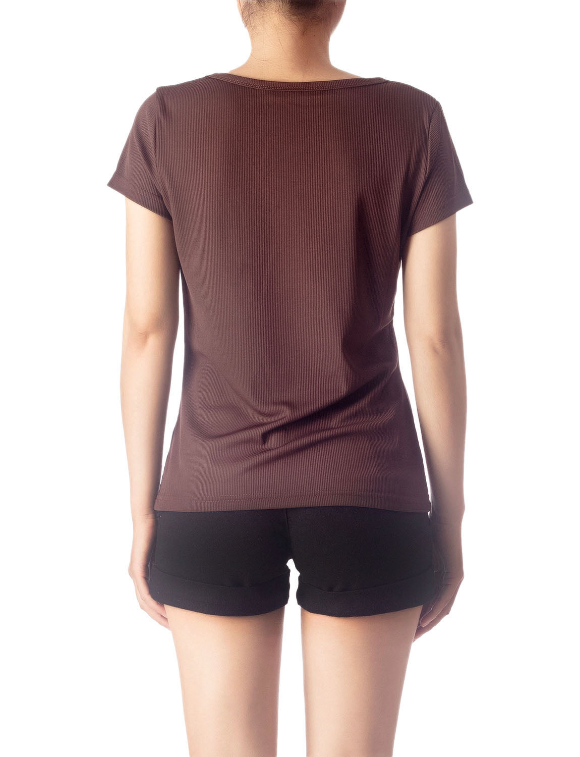 Women's Slim Fit Stretchy Deep U Neck Comfort Cap Sleeves T-shirt