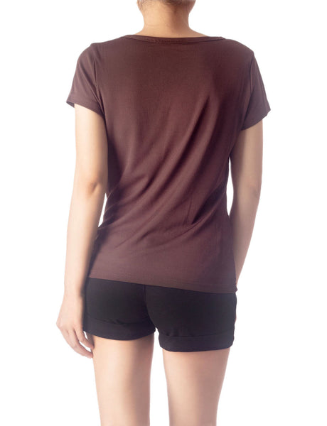 Women's Slim Fit Stretchy Deep U Neck Comfort Cap Sleeves T-shirt