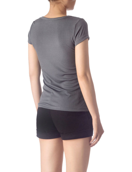 Women's Slim Fit Stretchy Deep U Neck Comfort Cap Sleeves T-shirt
