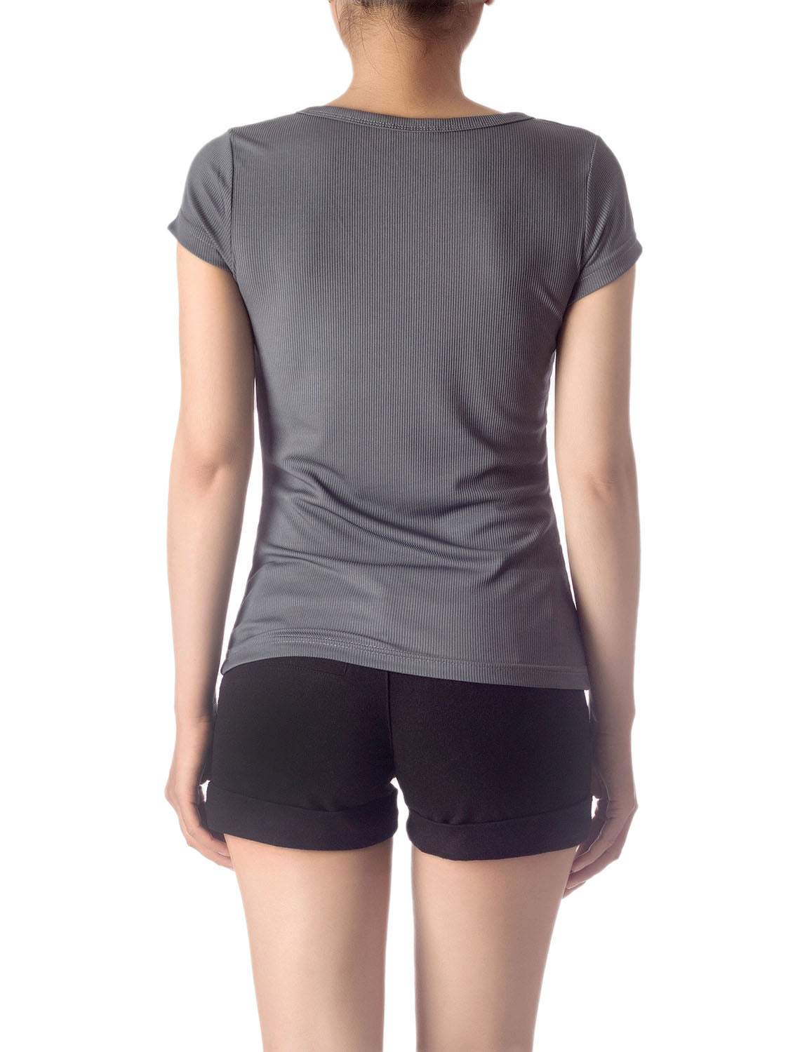 Women's Slim Fit Stretchy Deep U Neck Comfort Cap Sleeves T-shirt