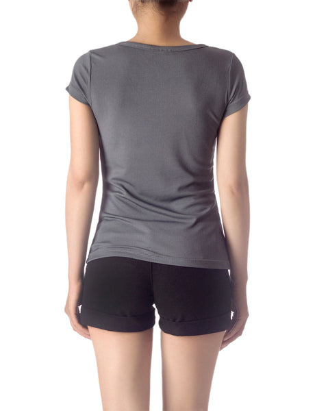 Women's Slim Fit Stretchy Deep U Neck Comfort Cap Sleeves T-shirt