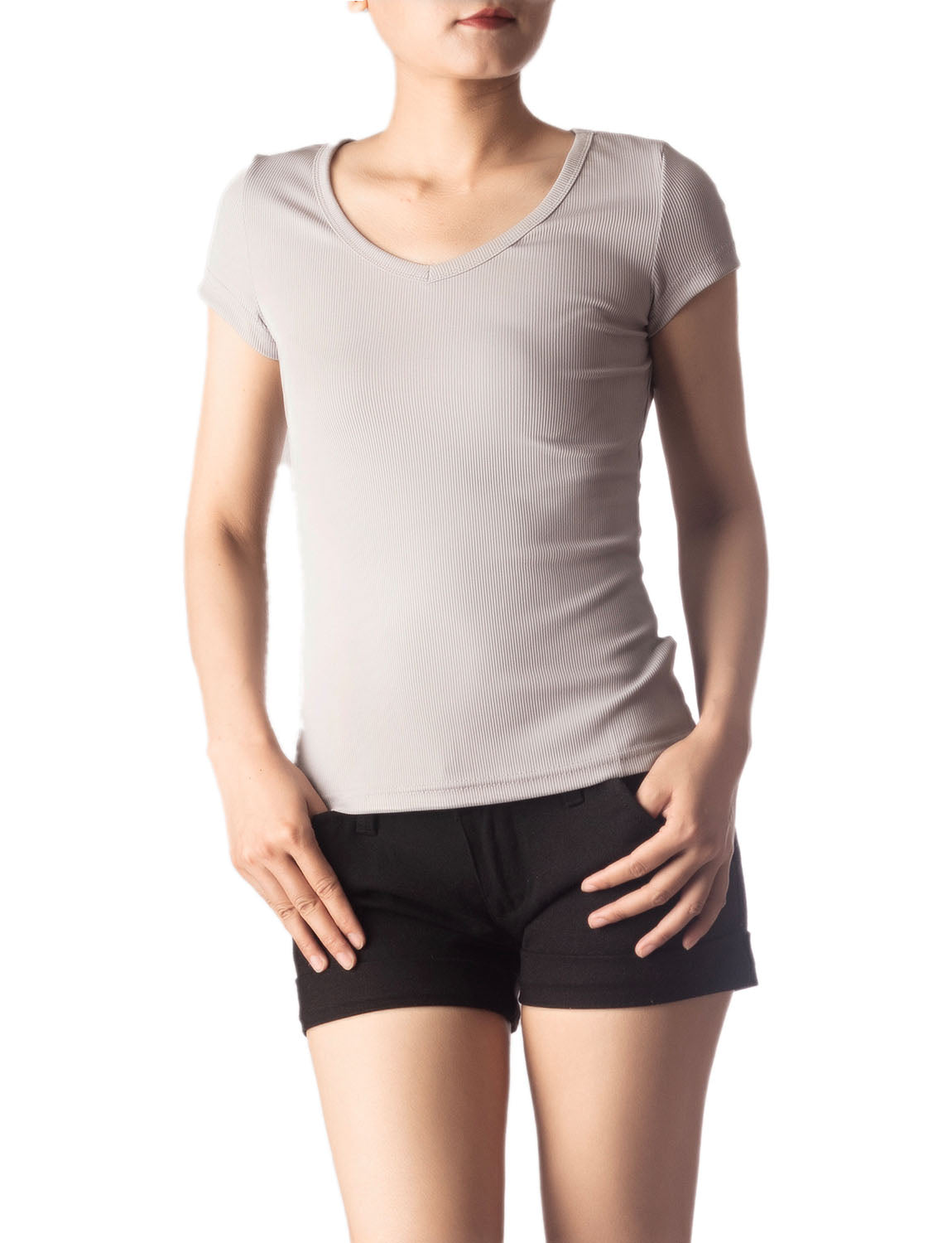 Women's Slim Fit Stretchy Deep U Neck Comfort Cap Sleeves T-shirt