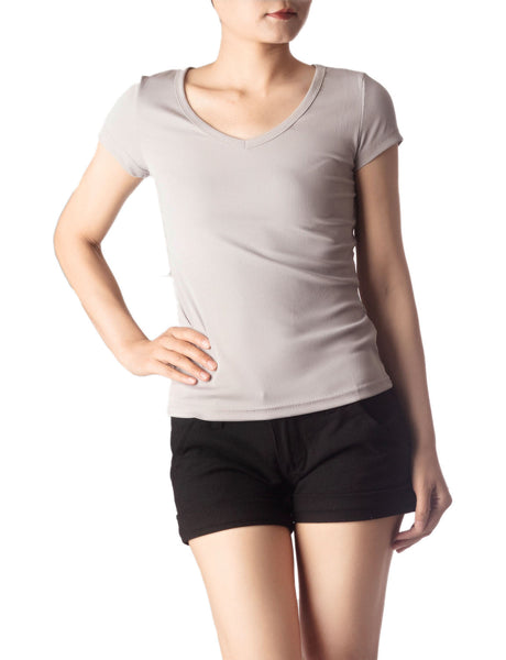 Women's Slim Fit Stretchy Deep U Neck Comfort Cap Sleeves T-shirt