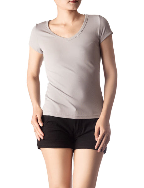 Women's Slim Fit Stretchy Deep U Neck Comfort Cap Sleeves T-shirt