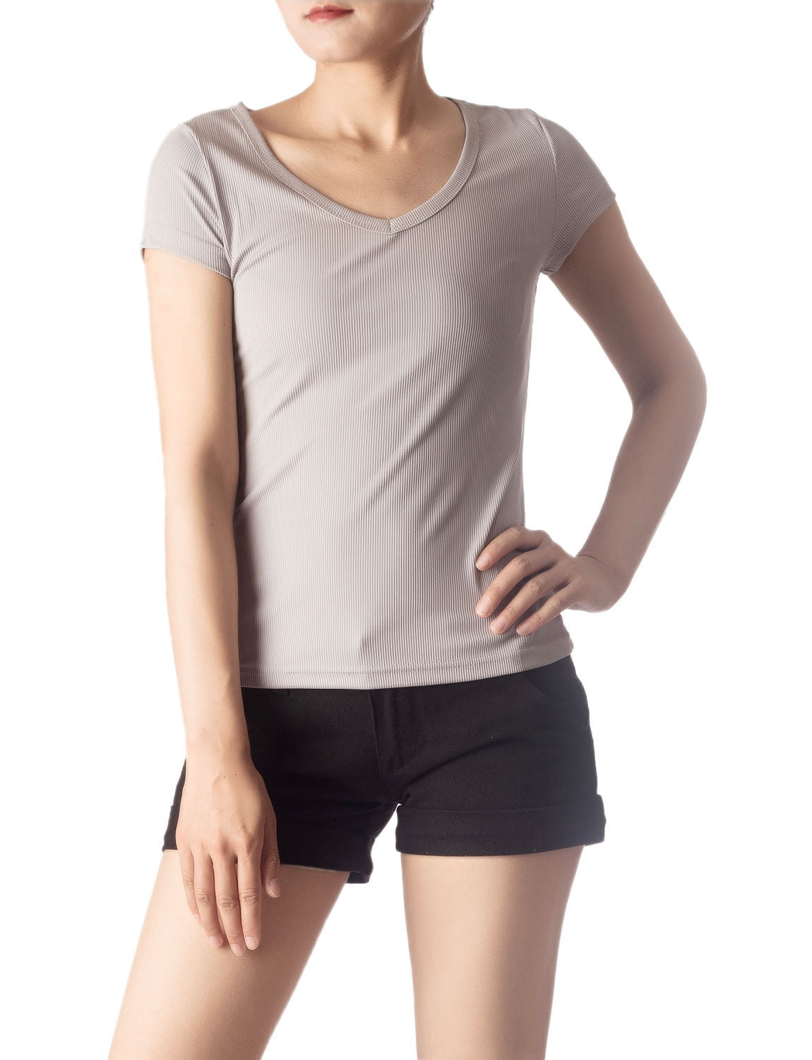 Women's Slim Fit Stretchy Deep U Neck Comfort Cap Sleeves T-shirt