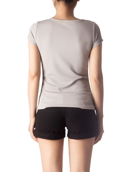 Women's Slim Fit Stretchy Deep U Neck Comfort Cap Sleeves T-shirt