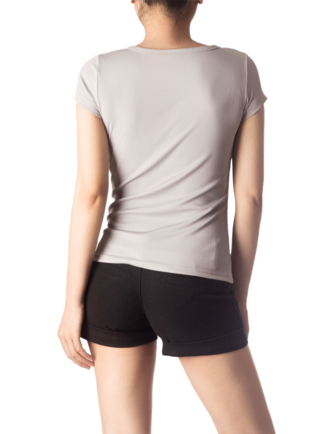 Women's Slim Fit Stretchy Deep U Neck Comfort Cap Sleeves T-shirt