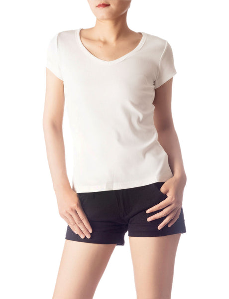 Women's Slim Fit Stretchy Deep U Neck Comfort Cap Sleeves T-shirt