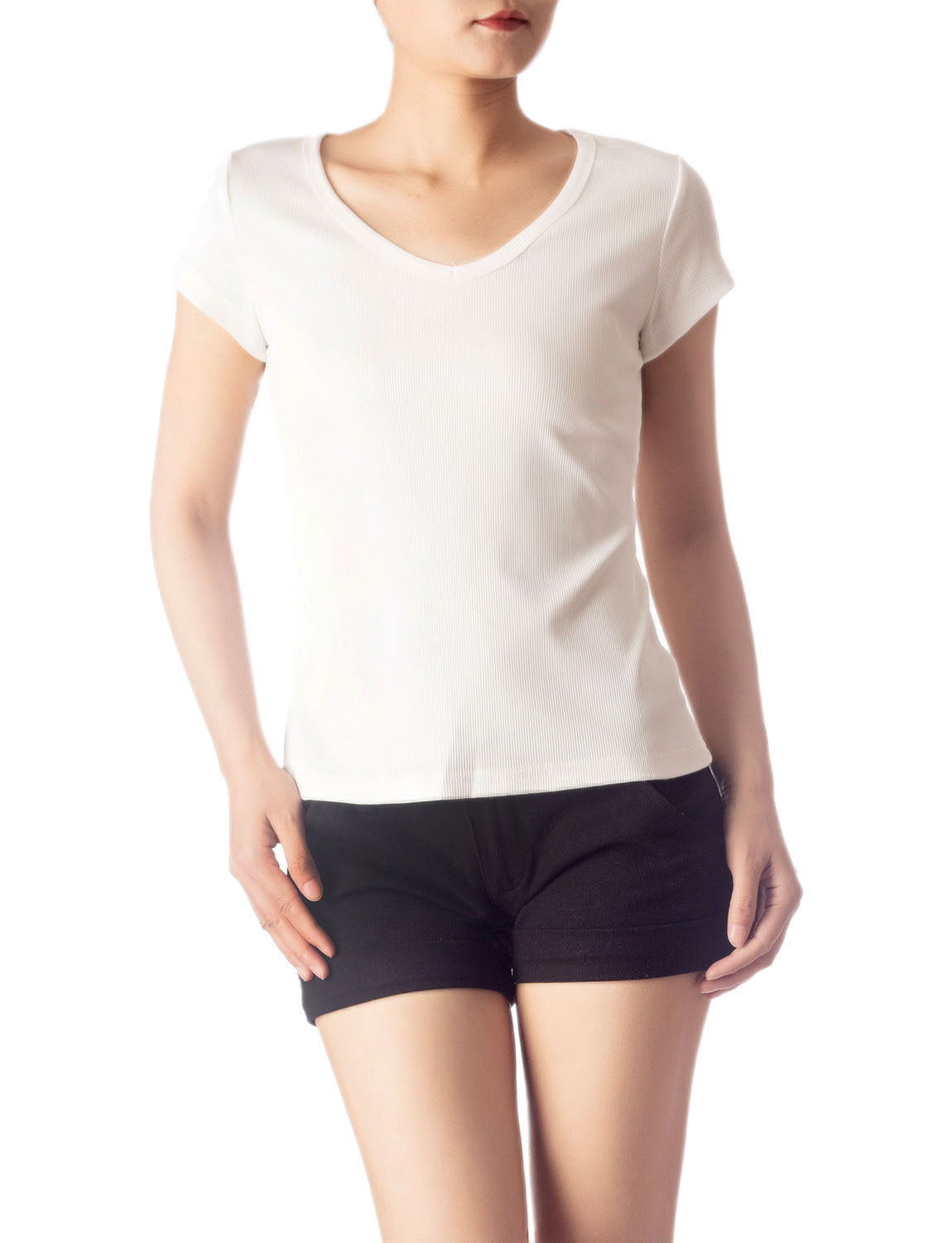 Women's Slim Fit Stretchy Deep U Neck Comfort Cap Sleeves T-shirt