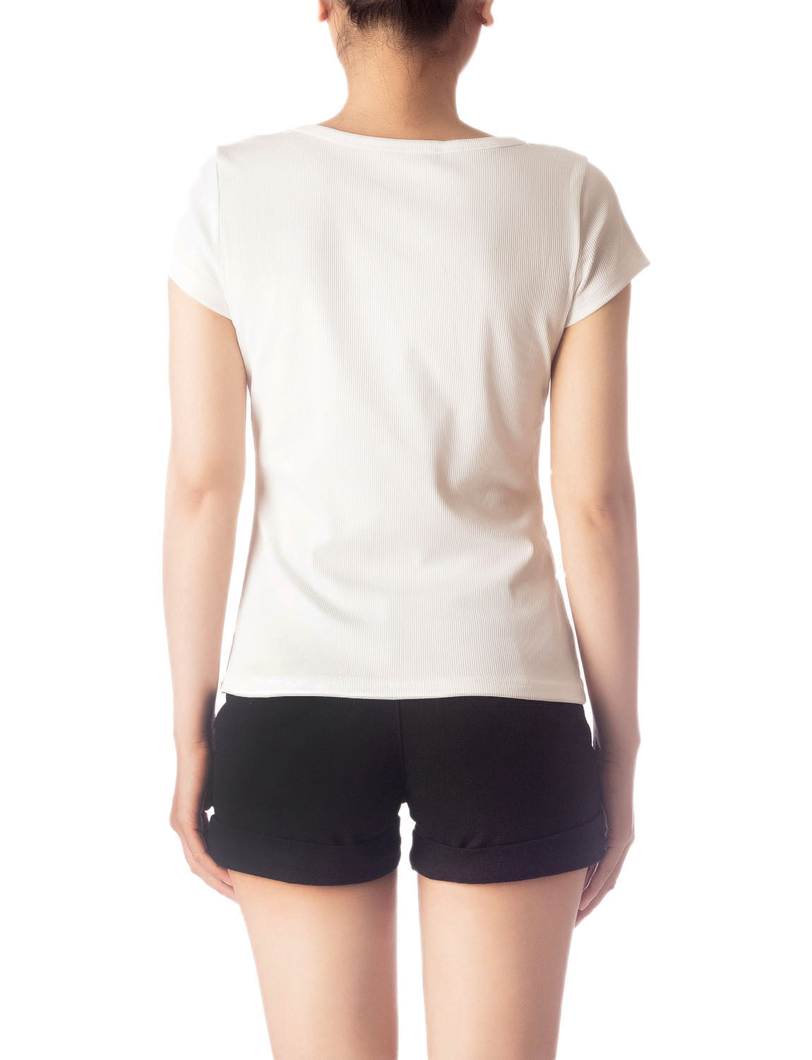 Women's Slim Fit Stretchy Deep U Neck Comfort Cap Sleeves T-shirt