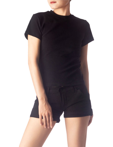 Women's Casual Stretchy Plain Pattern Cotton Comfort Short Sleeves T-shirt