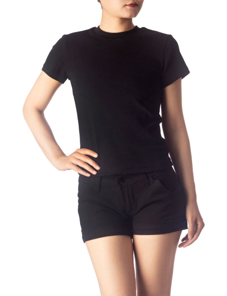 Women's Casual Stretchy Plain Pattern Cotton Comfort Short Sleeves T-shirt