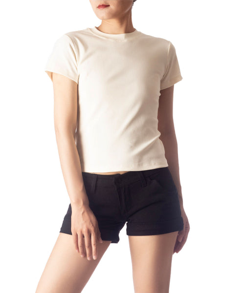 Women's Casual Stretchy Plain Pattern Cotton Comfort Short Sleeves T-shirt