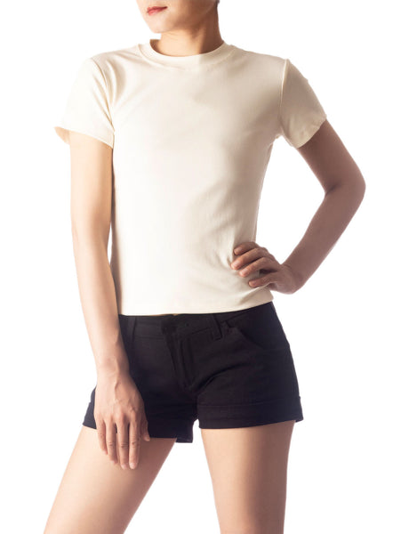 Women's Casual Stretchy Plain Pattern Cotton Comfort Short Sleeves T-shirt