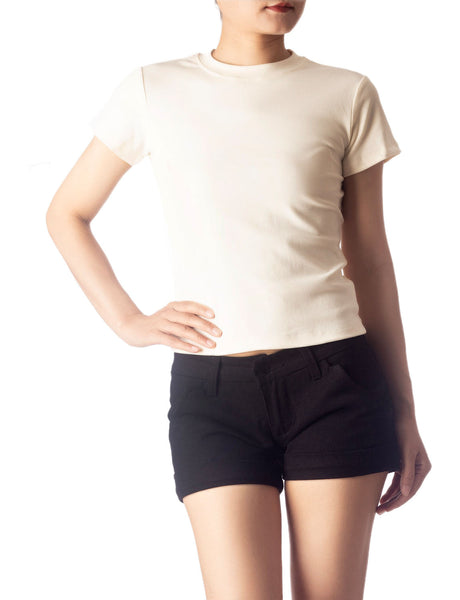 Women's Casual Stretchy Plain Pattern Cotton Comfort Short Sleeves T-shirt