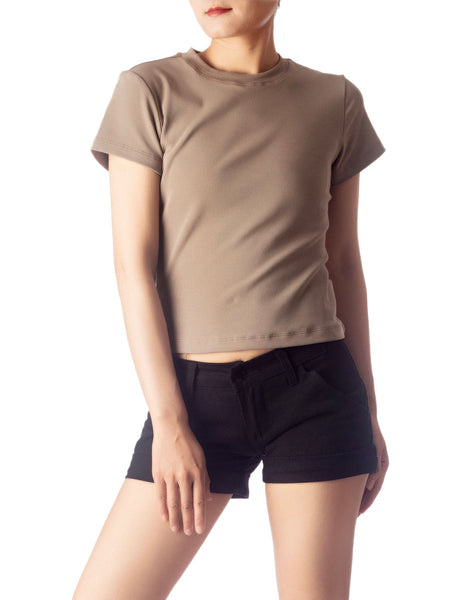 Women's Casual Stretchy Plain Pattern Cotton Comfort Short Sleeves T-shirt