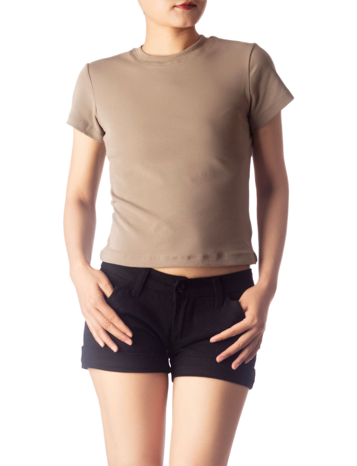 Women's Casual Stretchy Plain Pattern Cotton Comfort Short Sleeves T-shirt