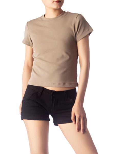 Women's Casual Stretchy Plain Pattern Cotton Comfort Short Sleeves T-shirt
