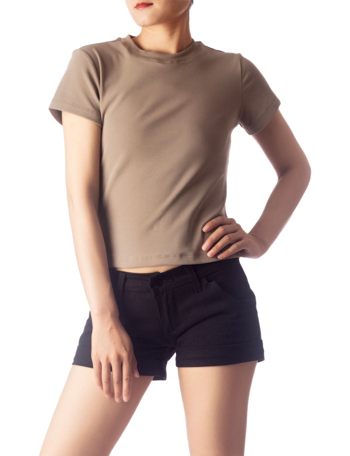 Women's Casual Stretchy Plain Pattern Cotton Comfort Short Sleeves T-shirt