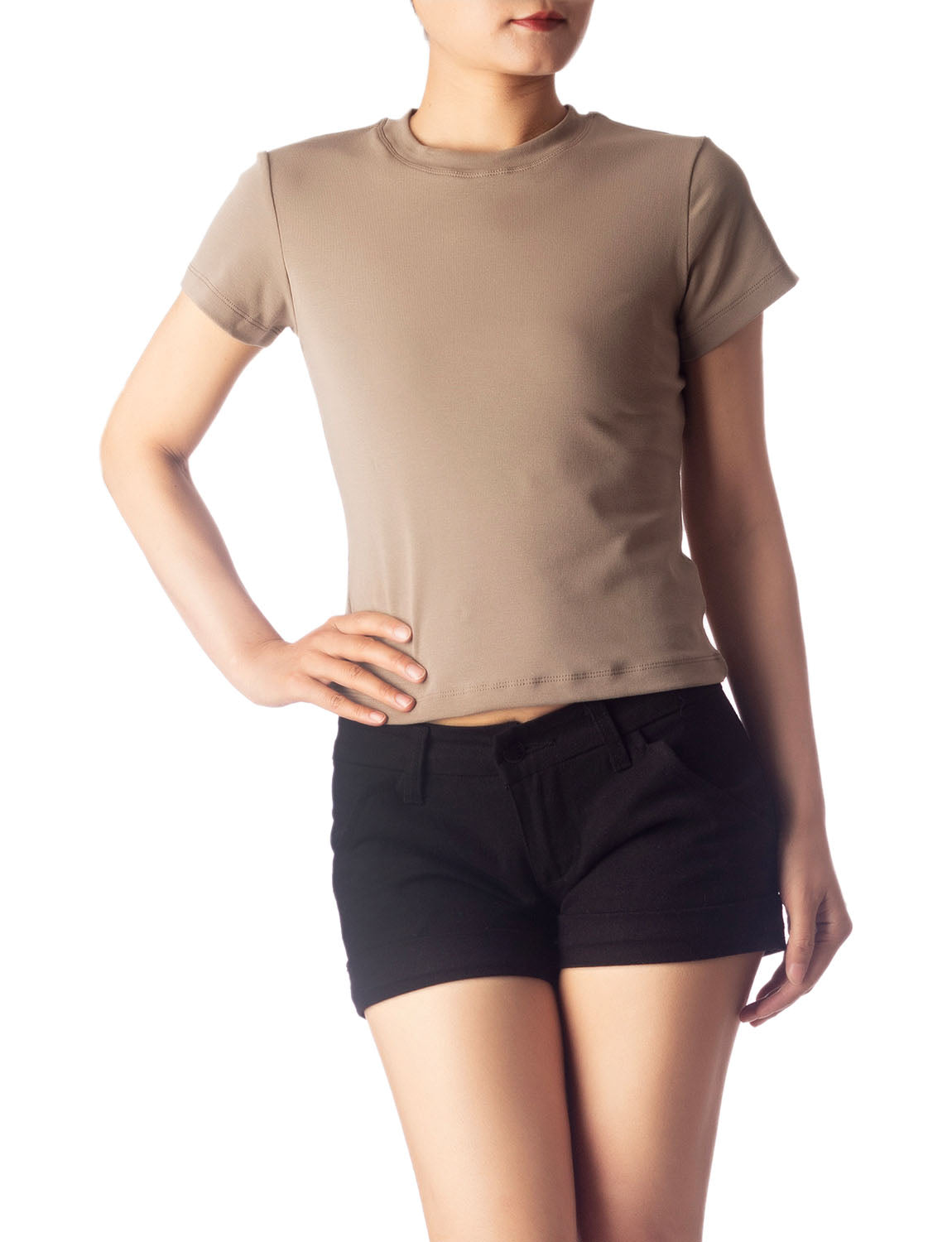 Women's Casual Stretchy Plain Pattern Cotton Comfort Short Sleeves T-shirt