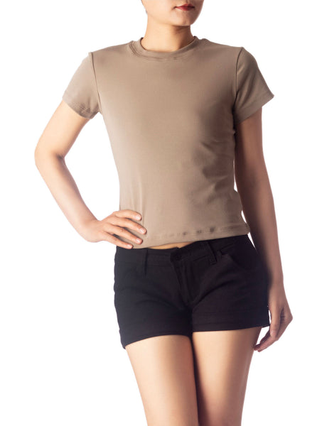 Women's Casual Stretchy Plain Pattern Cotton Comfort Short Sleeves T-shirt