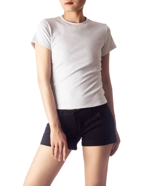 Women's Casual Stretchy Plain Pattern Cotton Comfort Short Sleeves T-shirt