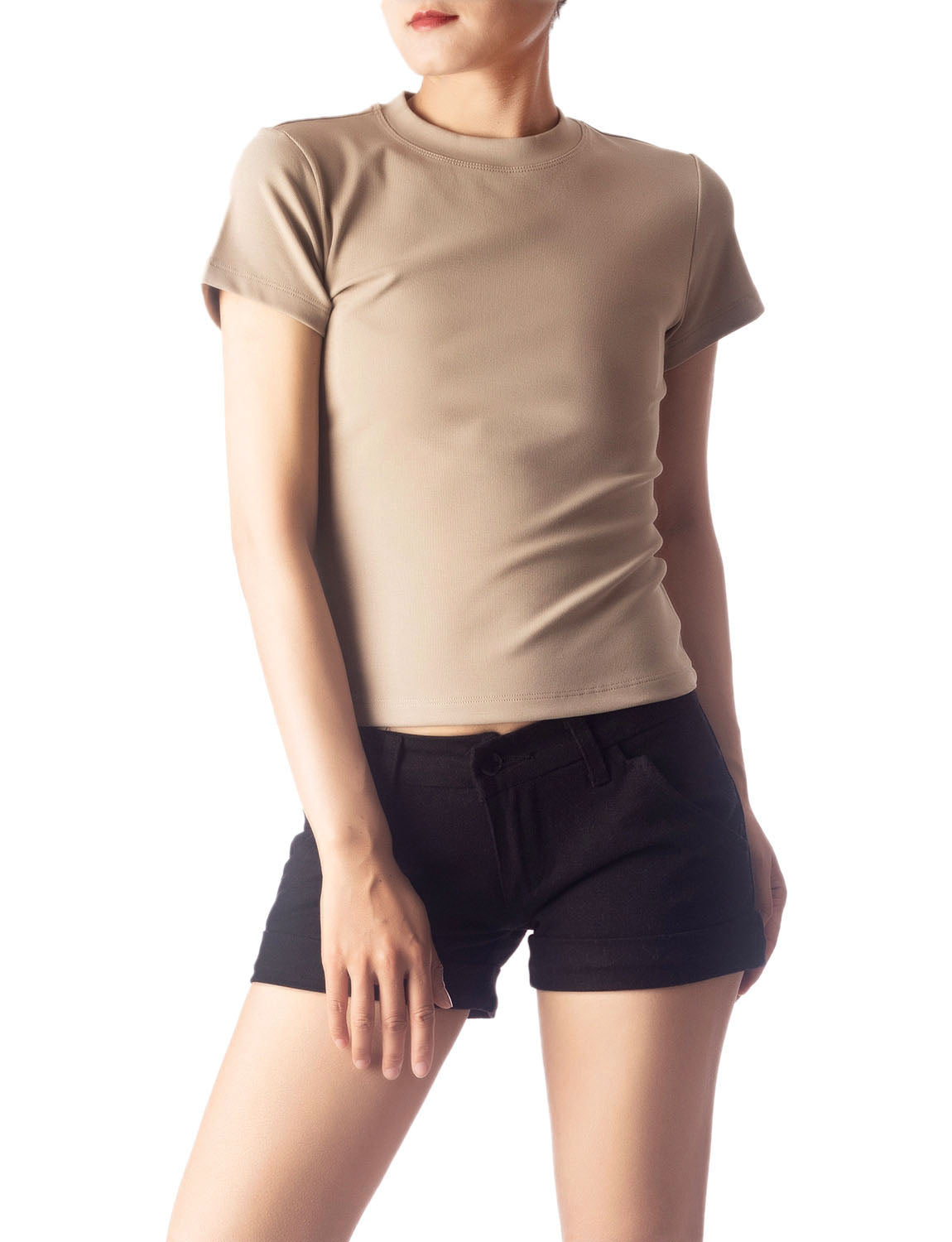 Women's Casual Stretchy Plain Pattern Cotton Comfort Short Sleeves T-shirt