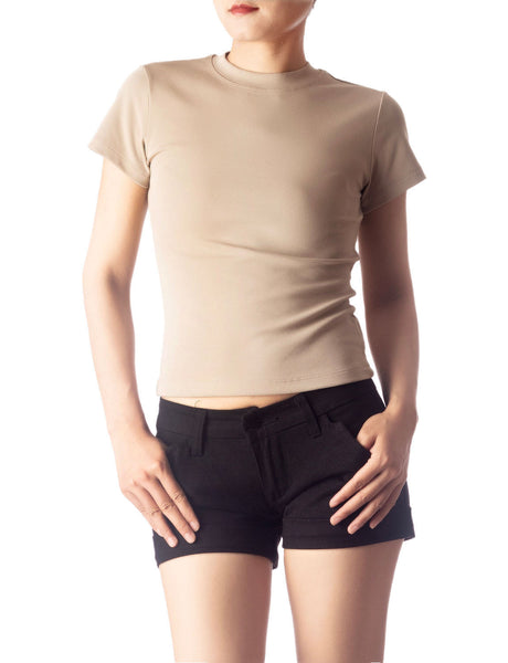 Women's Casual Stretchy Plain Pattern Cotton Comfort Short Sleeves T-shirt