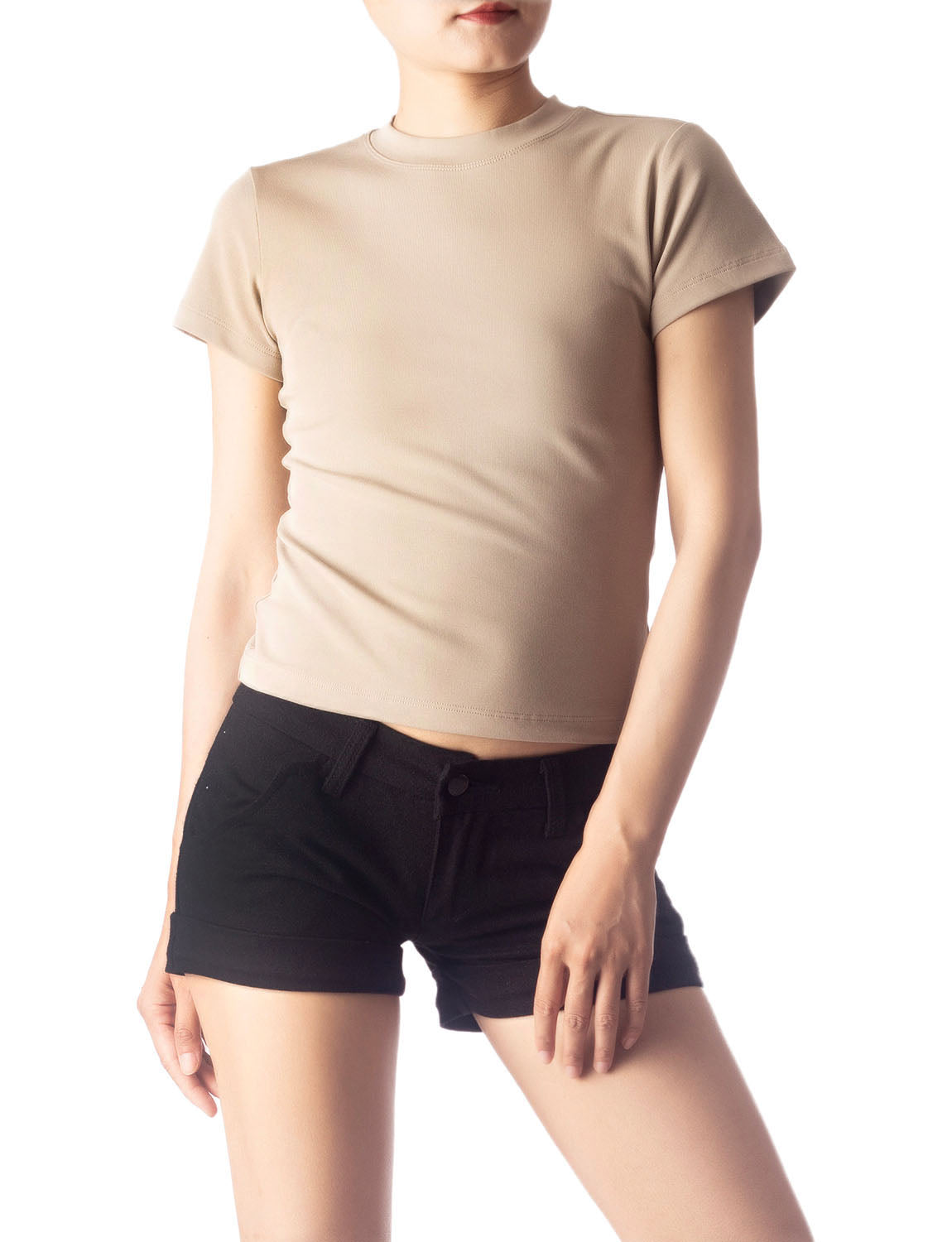 Women's Casual Stretchy Plain Pattern Cotton Comfort Short Sleeves T-shirt