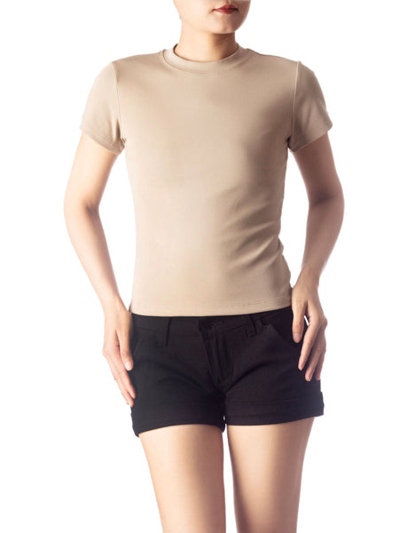 Women's Casual Stretchy Plain Pattern Cotton Comfort Short Sleeves T-shirt