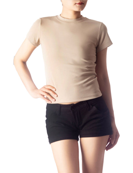 Women's Casual Stretchy Plain Pattern Cotton Comfort Short Sleeves T-shirt