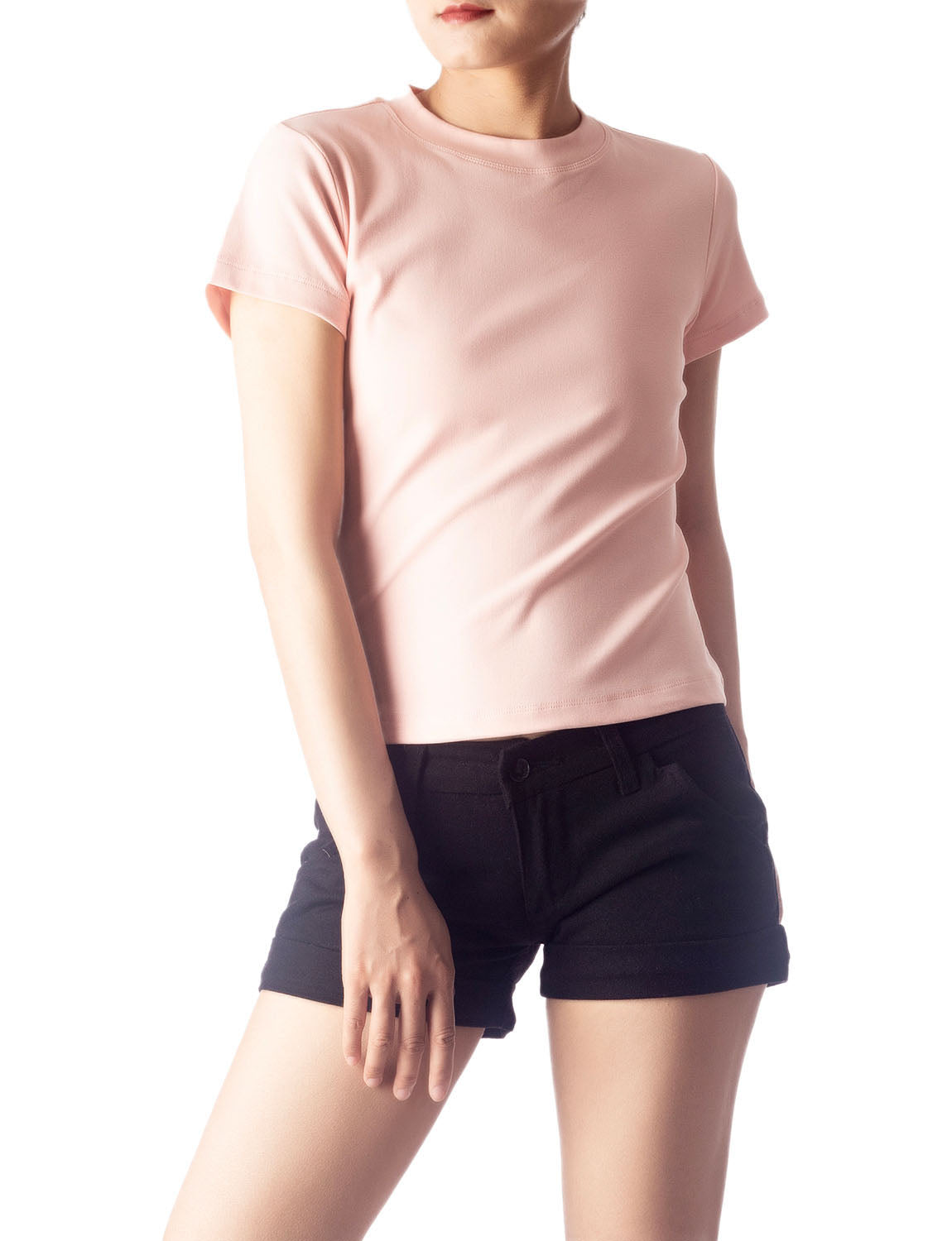 Women's Casual Stretchy Plain Pattern Cotton Comfort Short Sleeves T-shirt