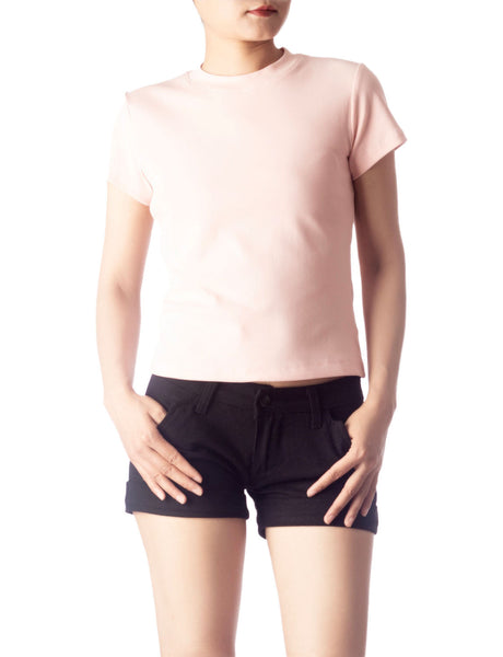 Women's Casual Stretchy Plain Pattern Cotton Comfort Short Sleeves T-shirt