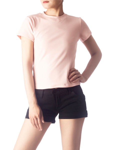 Women's Casual Stretchy Plain Pattern Cotton Comfort Short Sleeves T-shirt