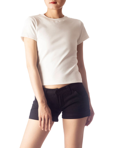 Women's Casual Stretchy Plain Pattern Cotton Comfort Short Sleeves T-shirt