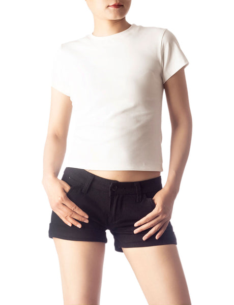 Women's Casual Stretchy Plain Pattern Cotton Comfort Short Sleeves T-shirt