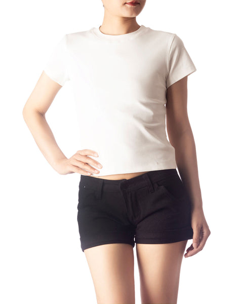 Women's Casual Stretchy Plain Pattern Cotton Comfort Short Sleeves T-shirt