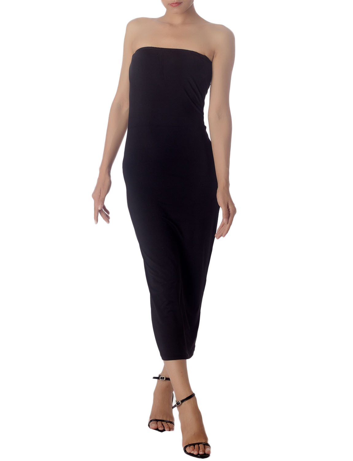 Women's Semi See Through Sleeveless Stretchy Tube Pencil Tight Long Strapless Bodycon Dress