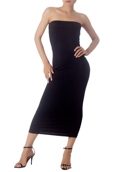 Women's Semi See Through Sleeveless Stretchy Tube Pencil Tight Long Strapless Bodycon Dress