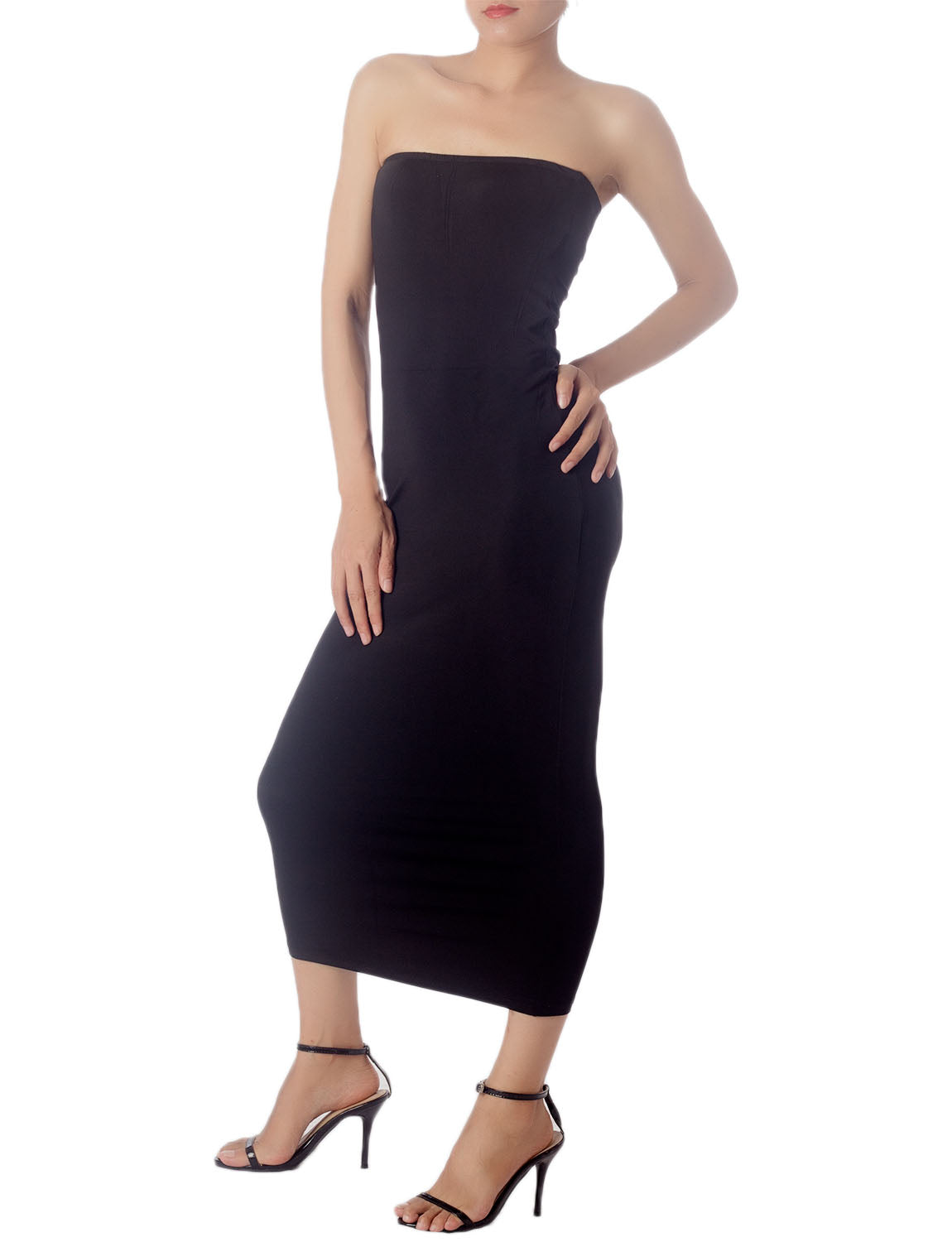 Women's Semi See Through Sleeveless Stretchy Tube Pencil Tight Long Strapless Bodycon Dress
